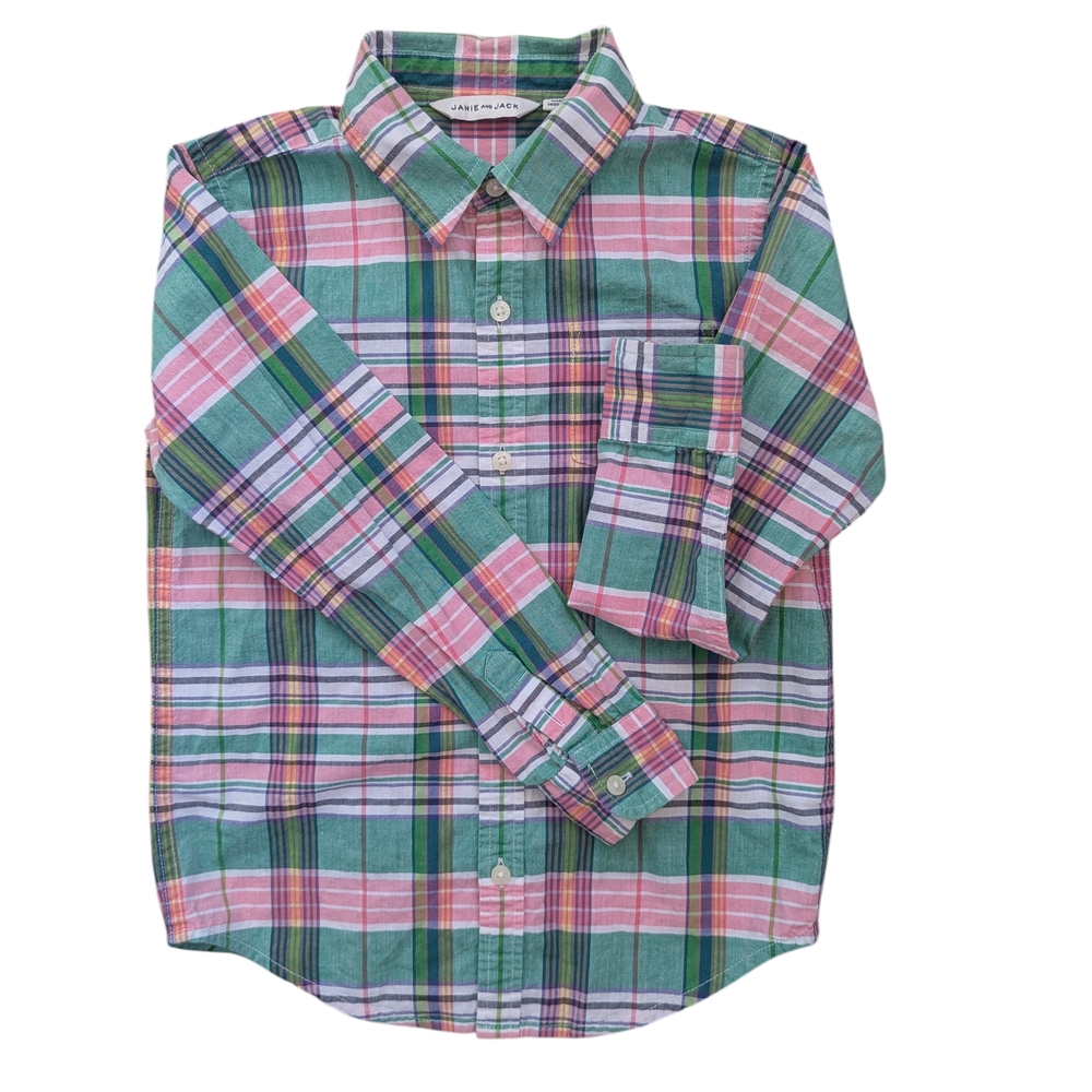 Plaid Kids Shirt - Green and Pink